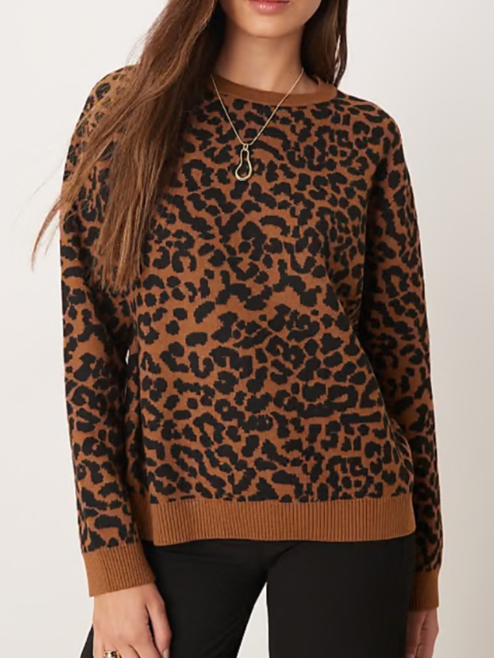 Mango NWT leopard printed knit crew neck relaxed fit pullover sweater sz m
